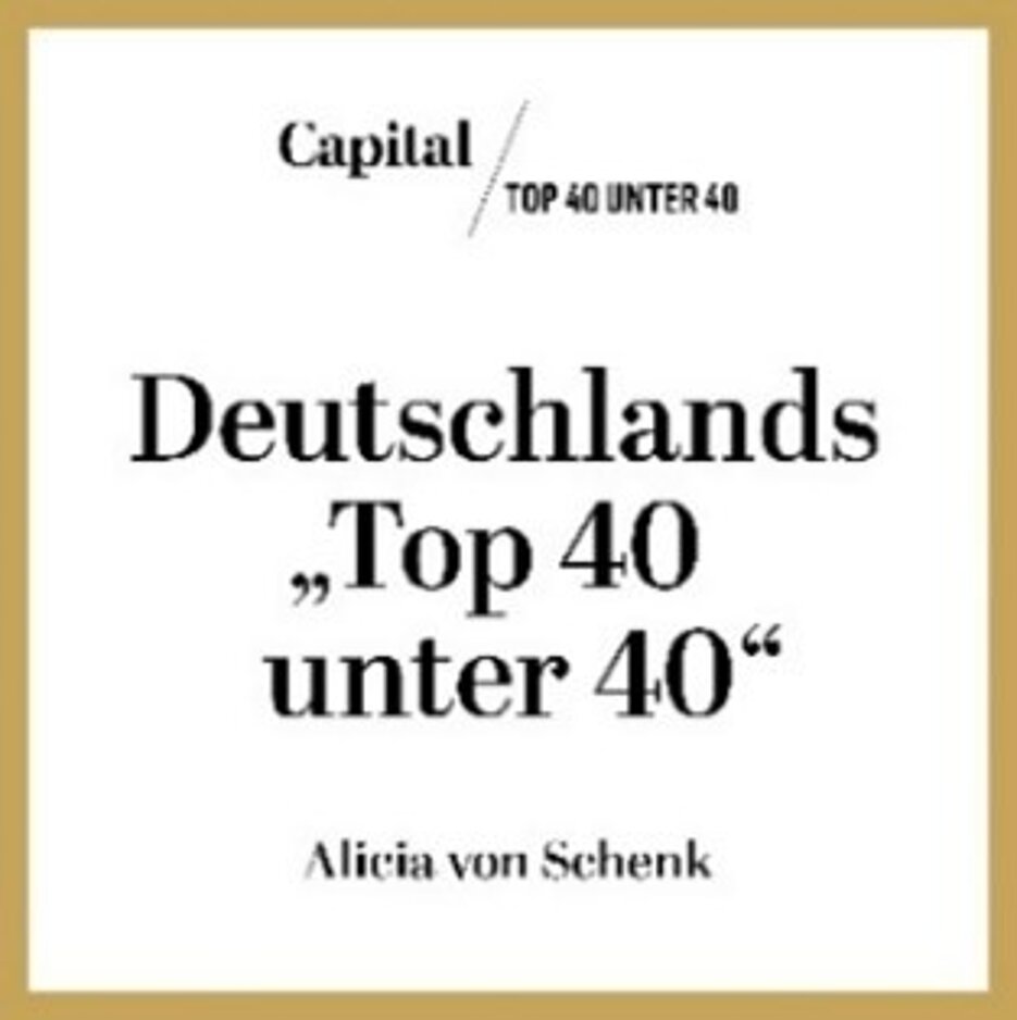 Urkunde von Alicia von Schenk zu Deutschlands Top 40 unter 40 