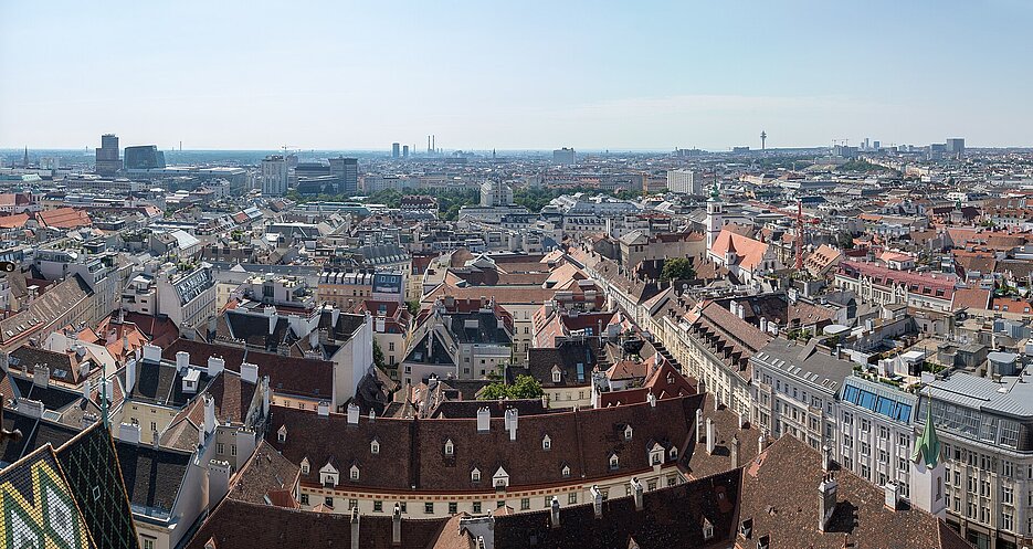 Blick vom Südturm des Stephansdoms über Wien