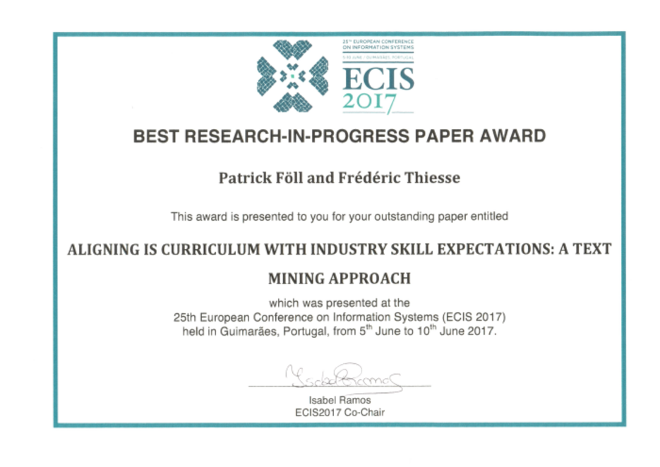 Best Research-in Progress-Paper Award ECIS 2017